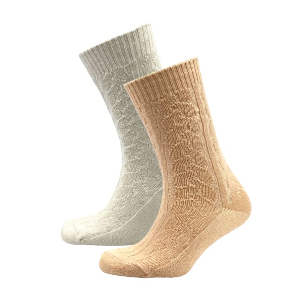 Aran Cable Cashmere Blend 2pack Socks - Blush Pink/Winter White