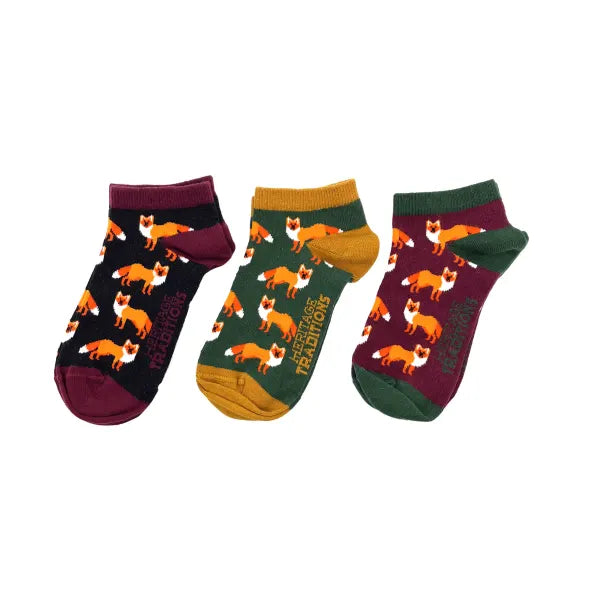 Ladies Heritage 3pk Bamboo Trainer Socks - Fox