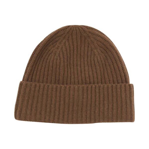 100% Cashmere Rib Beanie - Rust