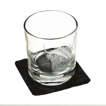 Highland Cow Tumbler & Slate Coaster ~Set (Gift Boxed)