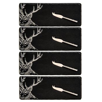 Stag Set of 4 Mini Cheese Board & Knives (Gift Boxed)