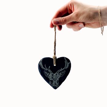 Stag Slate Heart Decoration