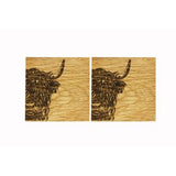 Highland Cow 2 Oak Coasters