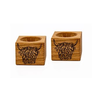 Highland Cow 2 Oak Egg Cups