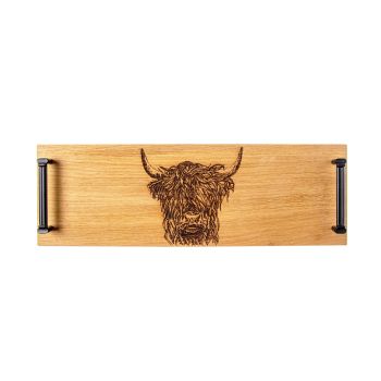 Highland Cow Black Steel Handles Oak Tray