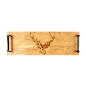 Stag Prince Black Steel Handles Oak Tray