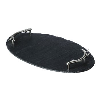 Stag Antler Handles Plain Slate Oval Serving Tray